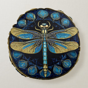 Intricate Dragonfly Artwork Round Pillow
