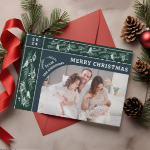 Intricate Evergreen Garland Modern Photo Christmas Holiday Card