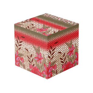 Intricate fabric design featuring floral patterns  cube