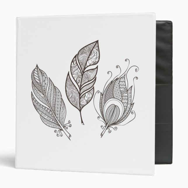 Intricate Feather Doodle 3 Ring Binder (Front/Inside)