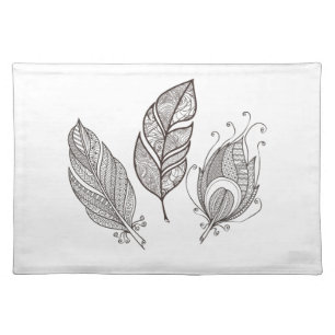 Intricate Feather Doodle Cloth Placemat