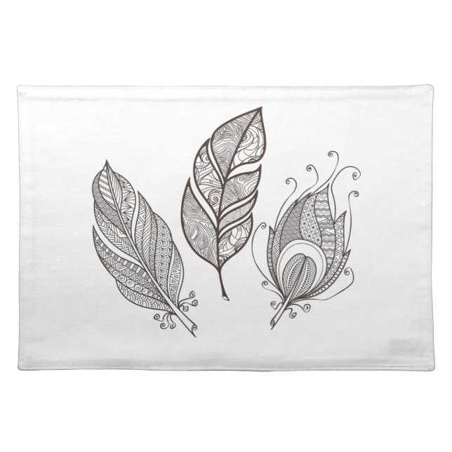 Intricate Feather Doodle Cloth Placemat (Front)