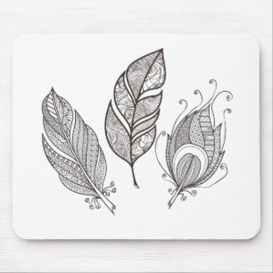 Intricate Feather Doodle Mouse Pad