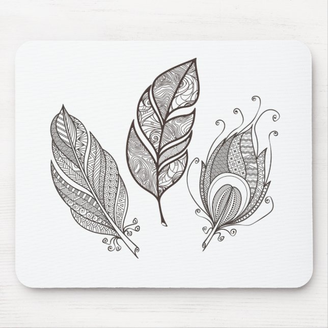 Intricate Feather Doodle Mouse Pad (Front)