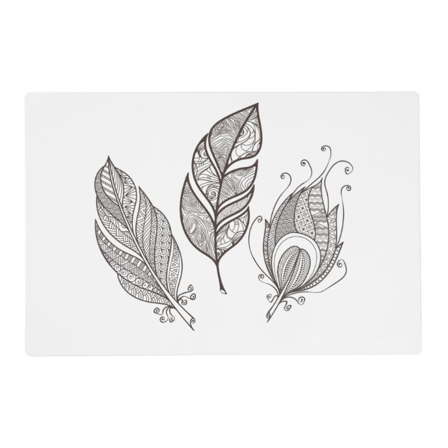 Intricate Feather Doodle Placemat (Front)