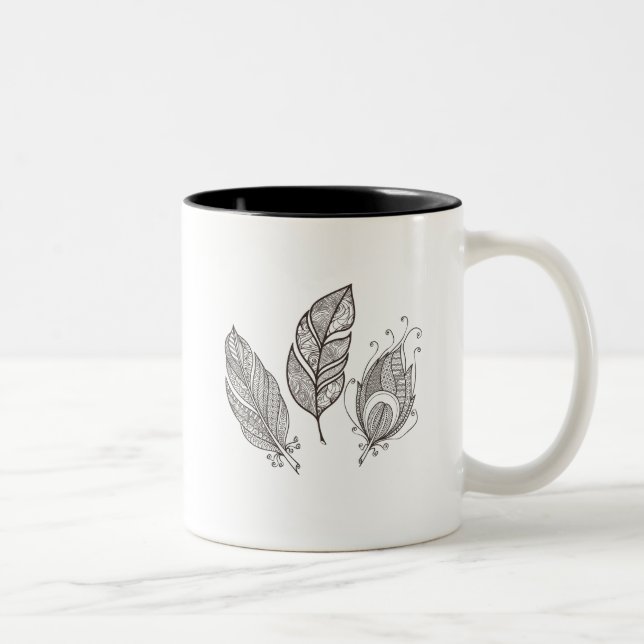 Intricate Feather Doodle Two-Tone Coffee Mug (Right)