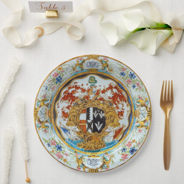 Intricate Fine Dining Wedding Dinner Coat Of Arms Paper Plates (Wedding)