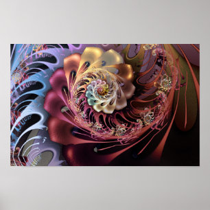 Intricate Flame Fractal Spiral Blossom in Burgundy Poster