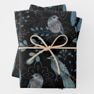 Intricate floral and paisley pattern wrapping paper sheets