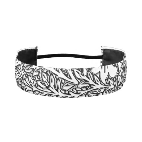 Intricate Floral Design in Black and White Athletic Headband