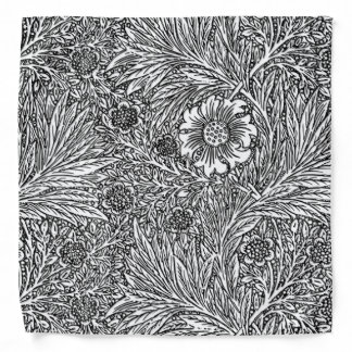 Intricate Floral Design in Black and White Bandana