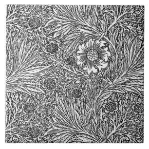 Intricate Floral Design in Black and White Ceramic Tile