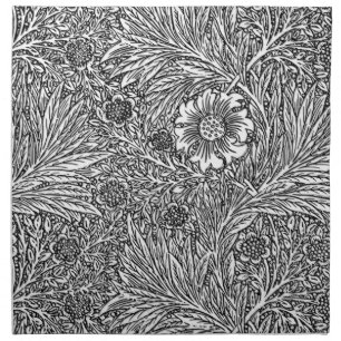 Intricate Floral Design in Black and White Cloth Napkin