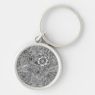 Intricate Floral Design in Black and White Keychain