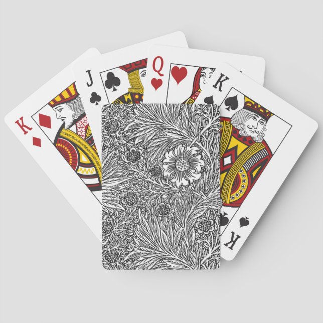 Intricate Floral Design in Black and White Poker Cards (Back)