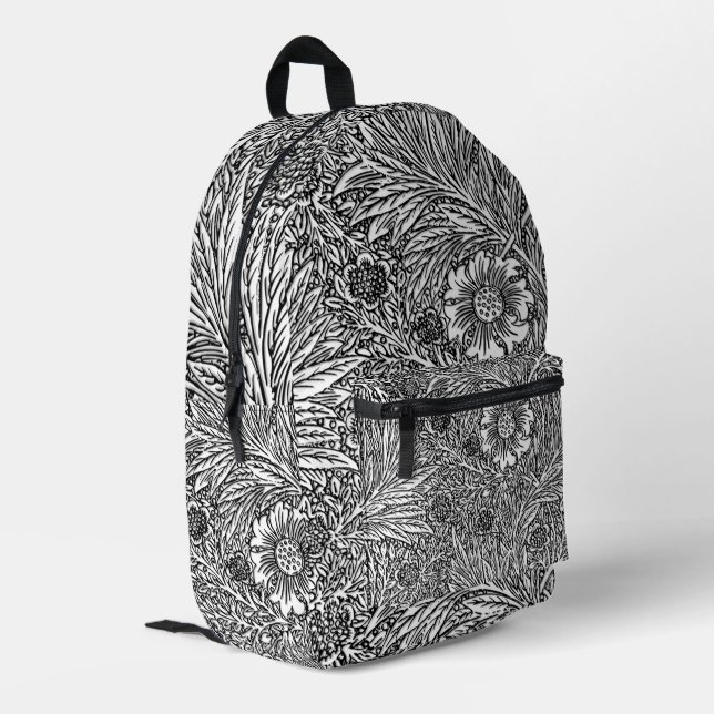 Intricate Floral Design in Black and White Printed Backpack (Back Corner Left)