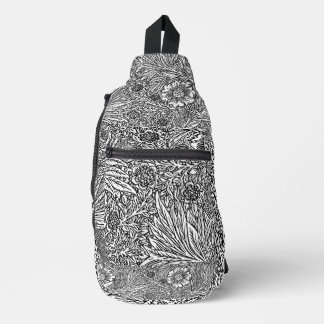 Intricate Floral Design in Black and White Sling Bag