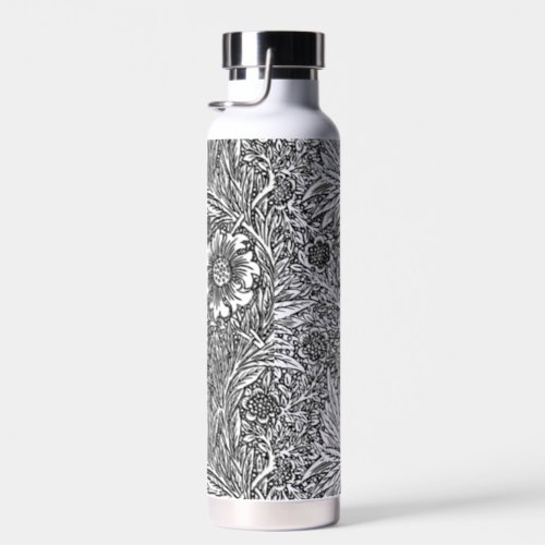 Intricate Floral Design in Black and White Water Bottle