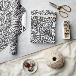Intricate Floral Design in Black and White Wrapping Paper