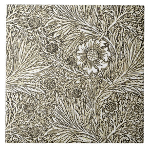 Intricate Floral Design in Brown and White Ceramic Tile