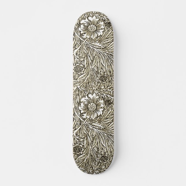 Intricate Floral Design in Brown and White Skateboard (Front)