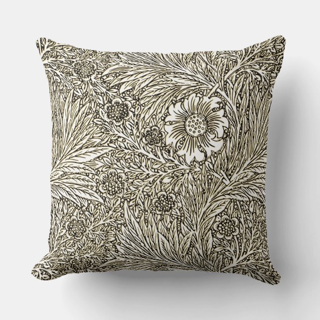 Intricate Floral Design in Brown and White Throw Pillow (Front)