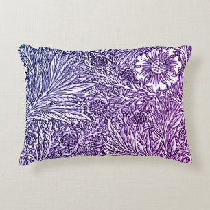 Intricate Floral Design in Purple Hues and White Accent Pillow