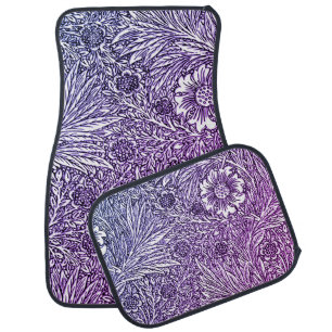 Intricate Floral Design in Purple Hues and White Car Floor Mat