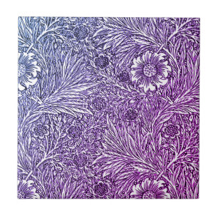 Intricate Floral Design in Purple Hues and White Ceramic Tile