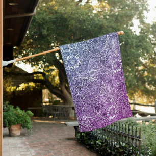 Intricate Floral Design in Purple Hues and White House Flag