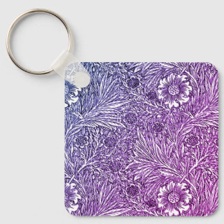 Intricate Floral Design in Purple Hues and White Keychain