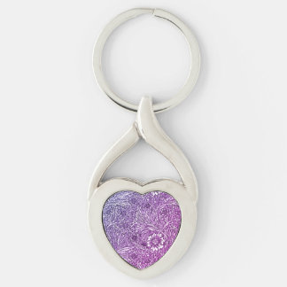 Intricate Floral Design in Purple Hues and White Keychain
