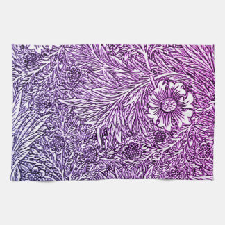 Intricate Floral Design in Purple Hues and White Kitchen Towel
