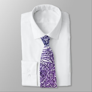 Intricate Floral Design in Purple Hues and White Neck Tie
