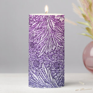 Intricate Floral Design in Purple Hues and White Pillar Candle