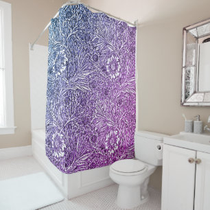 Intricate Floral Design in Purple Hues and White Shower Curtain