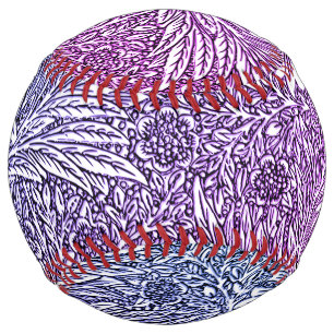 Intricate Floral Design in Purple Hues and White Softball