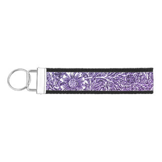 Intricate Floral Design in Purple Hues and White Wrist Keychain