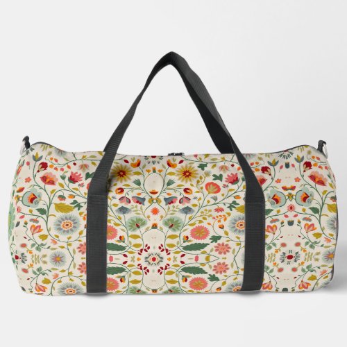 Intricate floral pattern botanical duffle bag