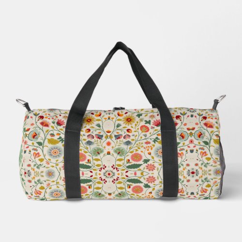 Intricate floral pattern botanical duffle bag