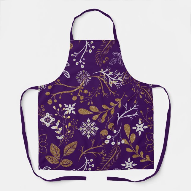 Intricate floral pattern with gold and white  apron (Front)