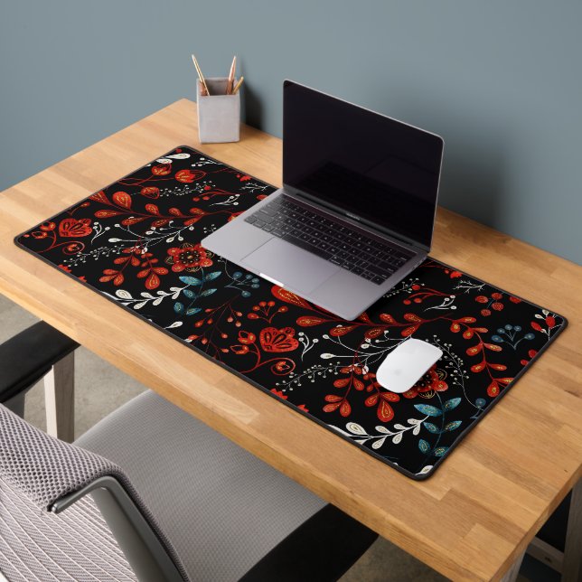 Intricate floral pattern with gold and white  desk mat (Office 2)