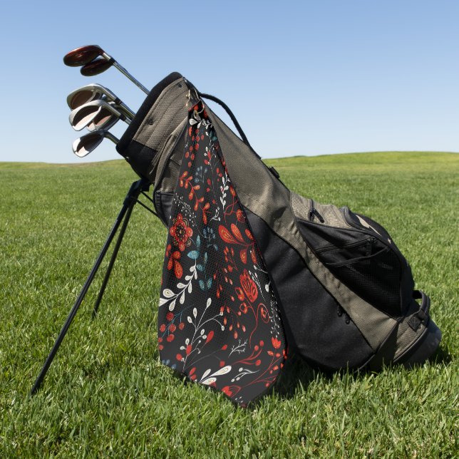 Intricate floral pattern with gold and white  golf towel (Green)