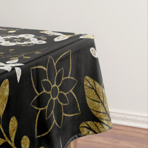 Intricate floral pattern with gold and white  tablecloth