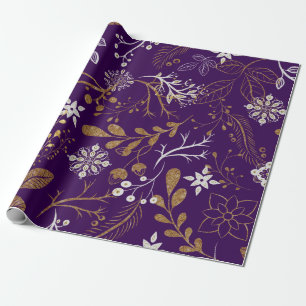 Intricate floral pattern with gold and white  wrapping paper