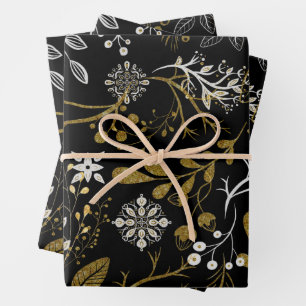 Intricate floral pattern with gold and white  wrapping paper sheets