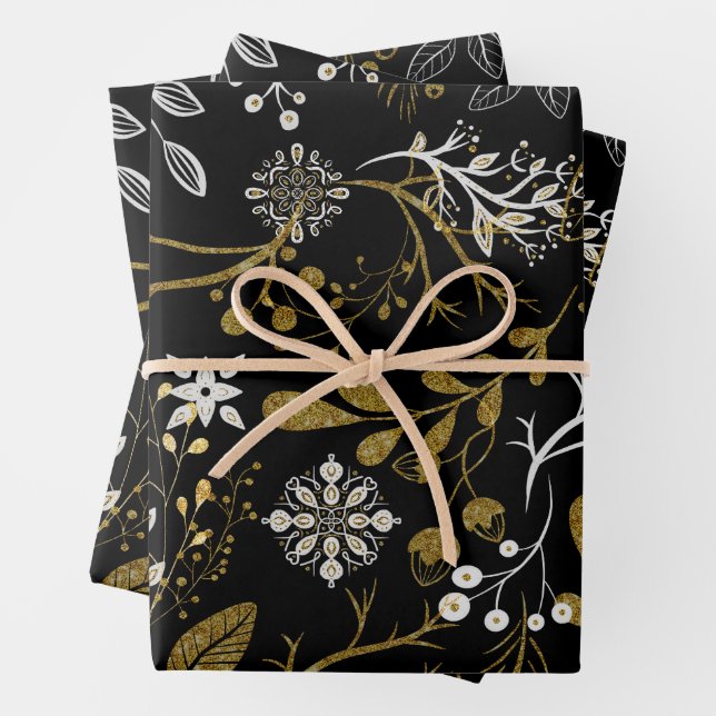 Intricate floral pattern with gold and white  wrapping paper sheets (In situ)