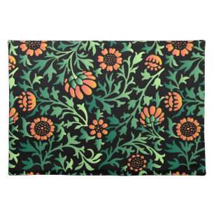 Intricate Floral Pattern with Green Leaves Cloth Placemat
