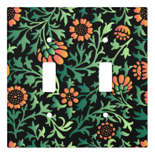 Intricate Floral Pattern with Green Leaves Light Switch Cover
