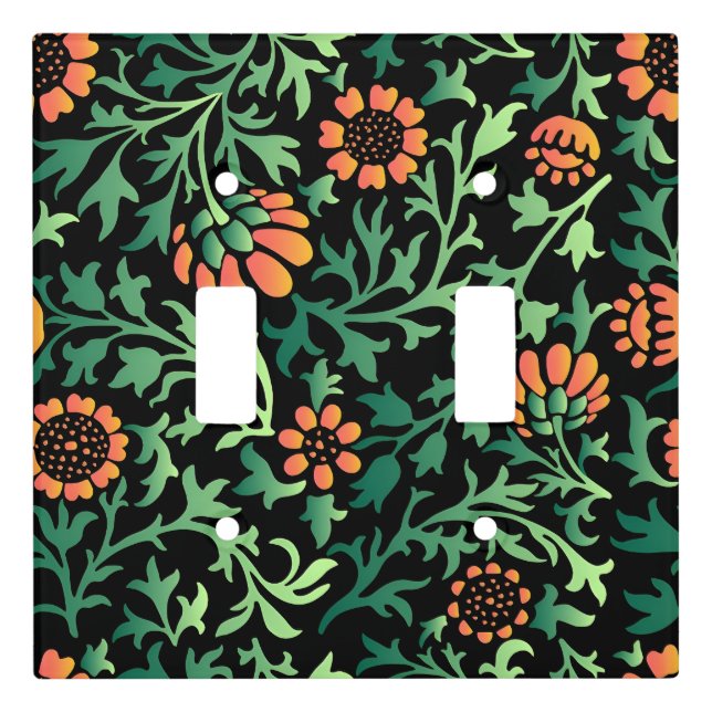Intricate Floral Pattern with Green Leaves Light Switch Cover (Front)